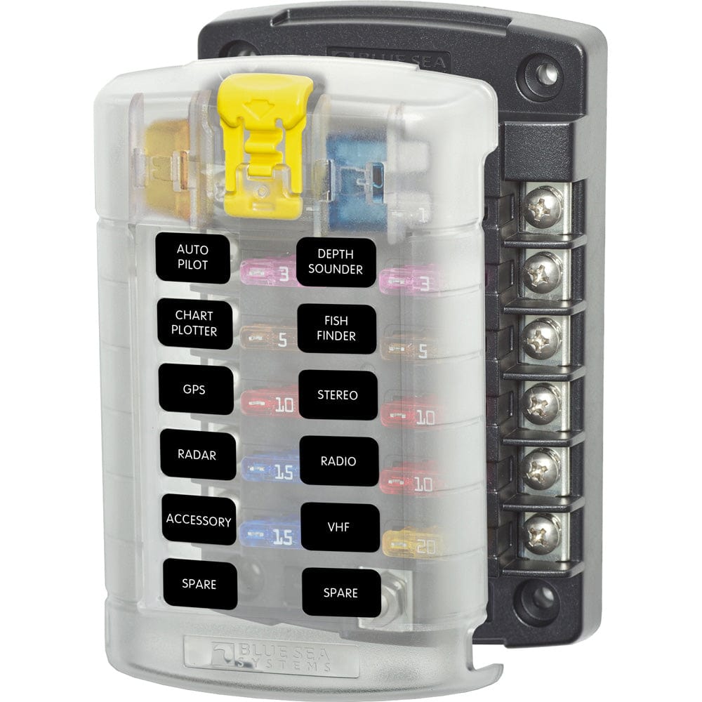 Blue Sea 5029 ST Blade Fuse Block w/Cover - 12 Circuit w/o Negative Bus [5029], Fuse Blocks & Fuses, Blue Sea Systems, , , at Festive Water Paddlesports