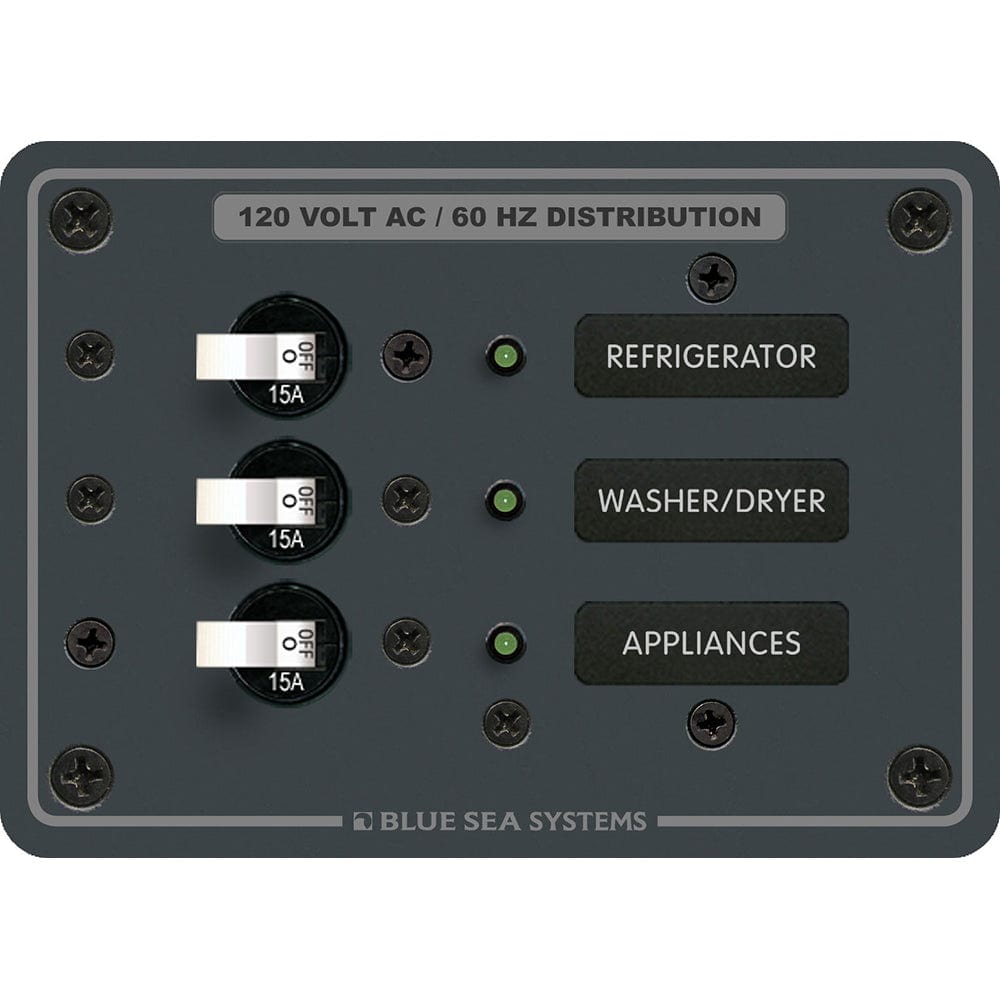 Blue Sea 8058 AC 3 Position Toggle Circuit Breaker Panel - White Switches [8058], Electrical Panels, Blue Sea Systems, , , at Festive Water Paddlesports