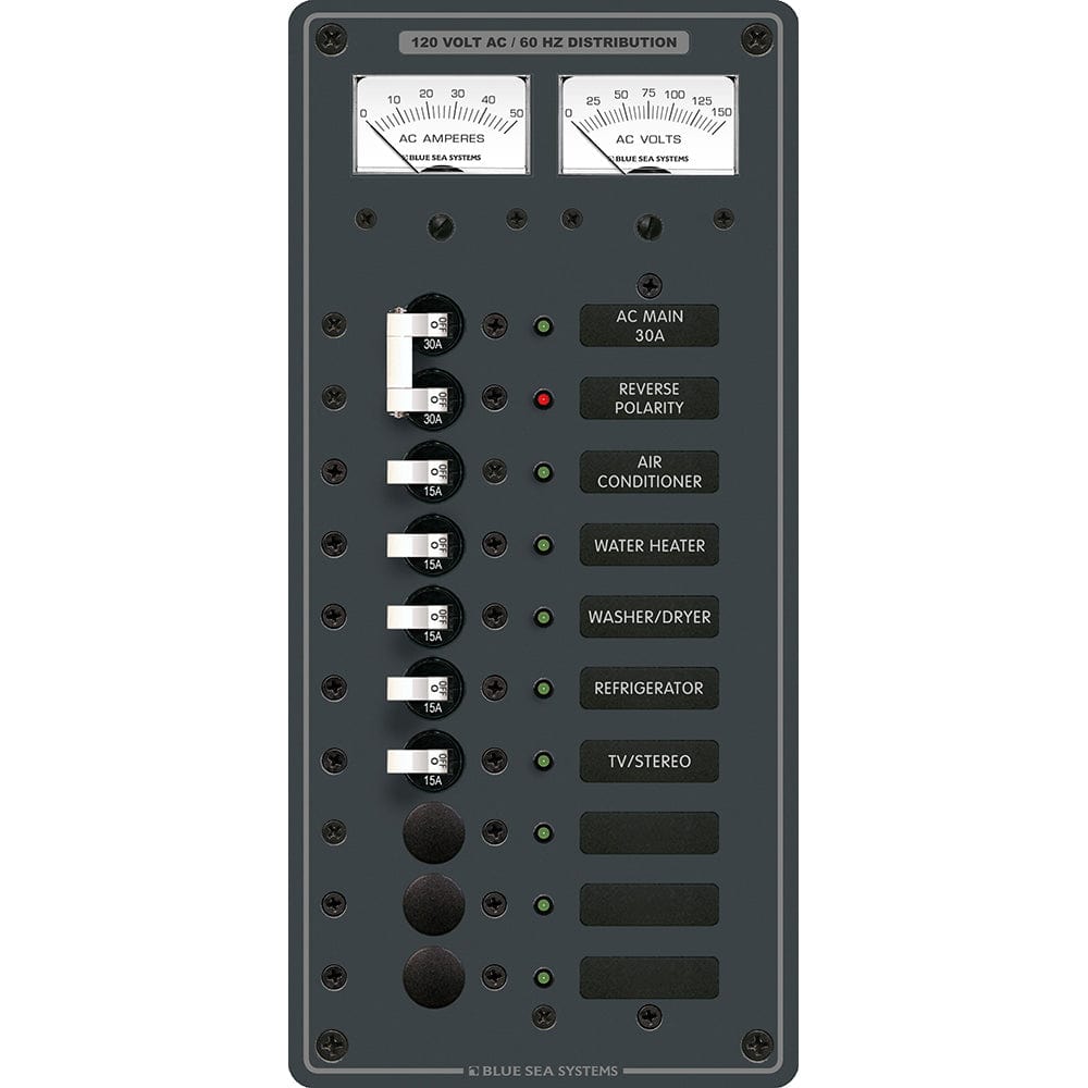 Blue Sea 8074 AC Main +8 Positions Toggle Circuit Breaker Panel - White Switches [8074], Electrical Panels, Blue Sea Systems, , , at Festive Water Paddlesports