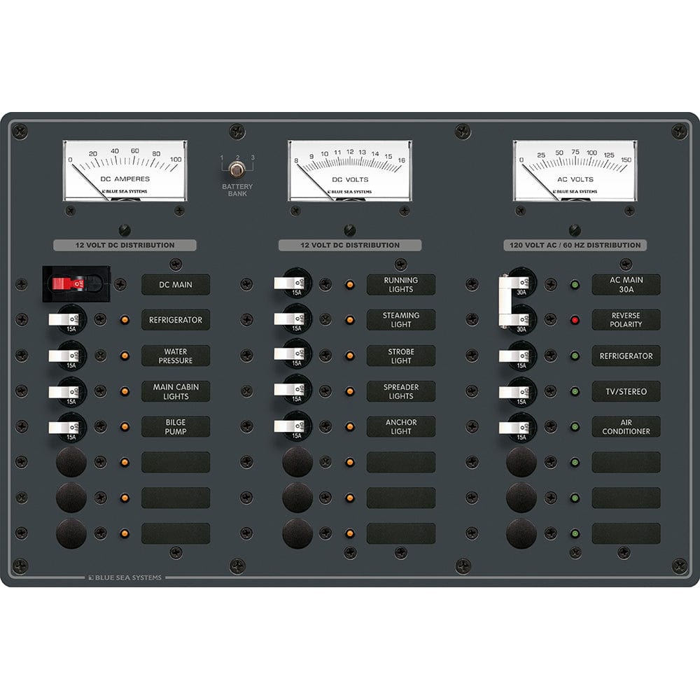 Blue Sea 8084 AC Main +6 Positions/DC Main +15 Positions Toggle Circuit Breaker Panel - White Switches [8084], Electrical Panels, Blue Sea Systems, , , at Festive Water Paddlesports
