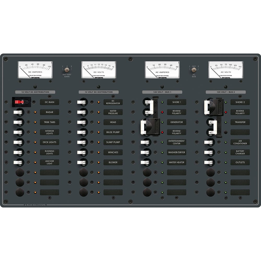 Blue Sea 8086 AC 3 Sources +12 Positions/DC Main +19 Position Toggle Circuit Breaker Panel - White Switches [8086], Electrical Panels, Blue Sea Systems, , , at Festive Water Paddlesports