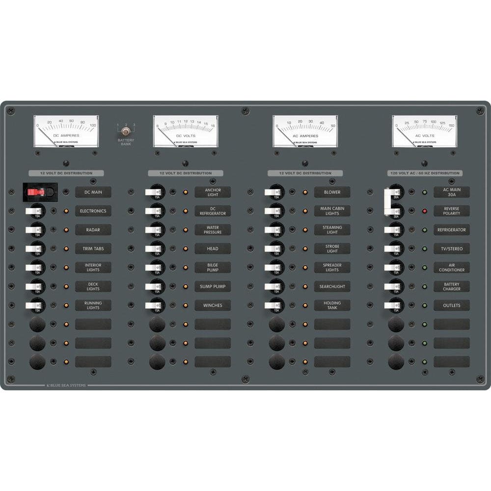 Blue Sea 8095 AC Main +8 Positions / DC Main +29 Positions Toggle Circuit Breaker Panel (White Switches) [8095], Electrical Panels, Blue Sea Systems, , , at Festive Water Paddlesports