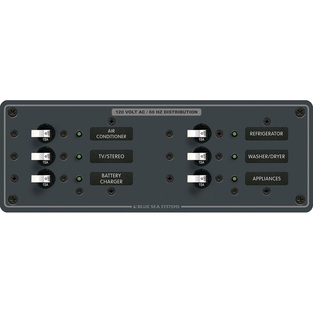 Blue Sea 8097 AC 6 Position Toggle Circuit Breaker Panel - White Switches [8097], Electrical Panels, Blue Sea Systems, , , at Festive Water Paddlesports