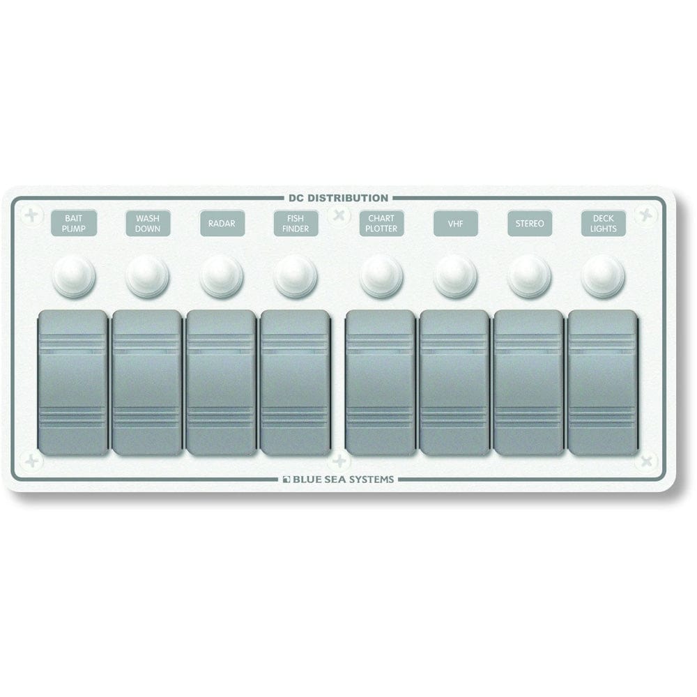 Blue Sea 8271 Water Resistant Panel - 8 Position - White - Horizontal Mount [8271], Electrical Panels, Blue Sea Systems, , , at Festive Water Paddlesports