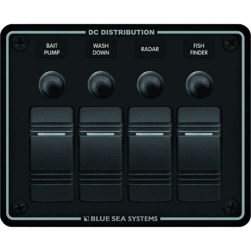 Blue Sea 8372 Water Resistant 4 Position - Black - Horizontal Mount Panel [8372], Electrical Panels, Blue Sea Systems, , , at Festive Water Paddlesports