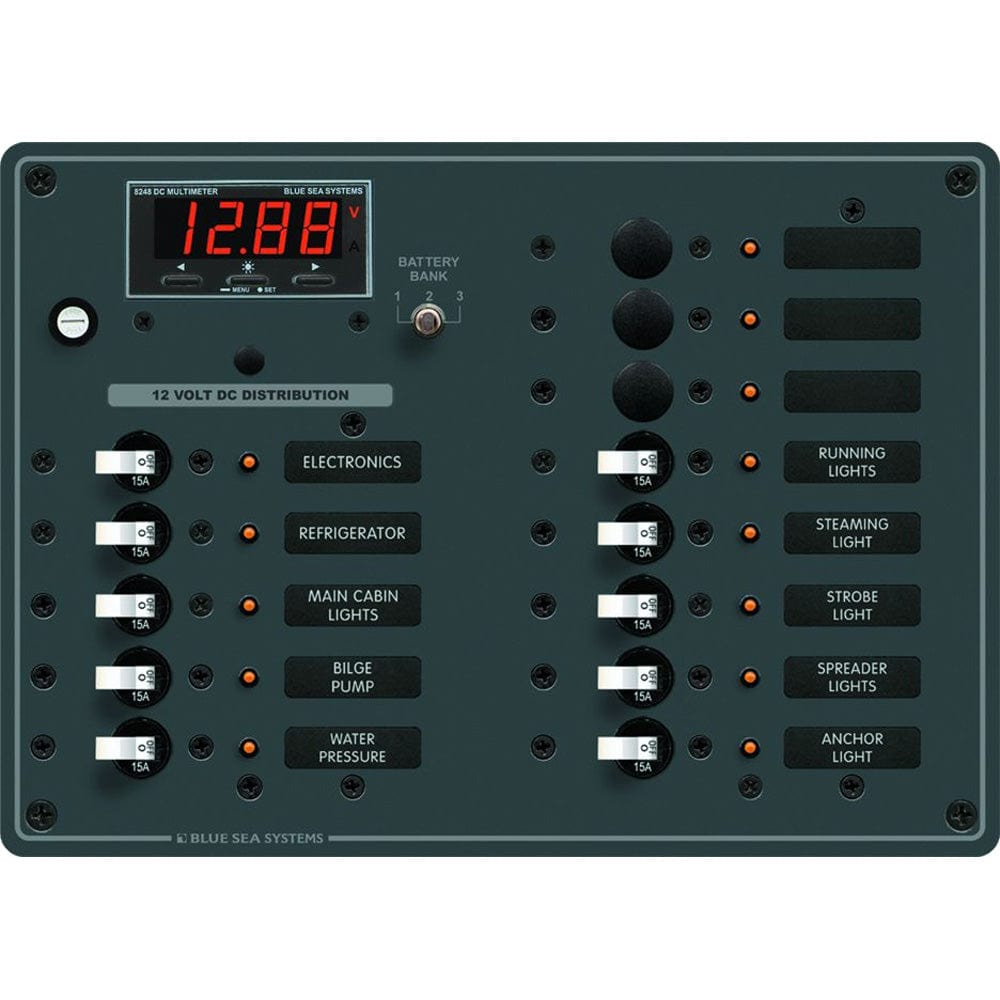 Blue Sea 8403 DC Panel 13 Position w/ Multimeter [8403], Electrical Panels, Blue Sea Systems, , , at Festive Water Paddlesports