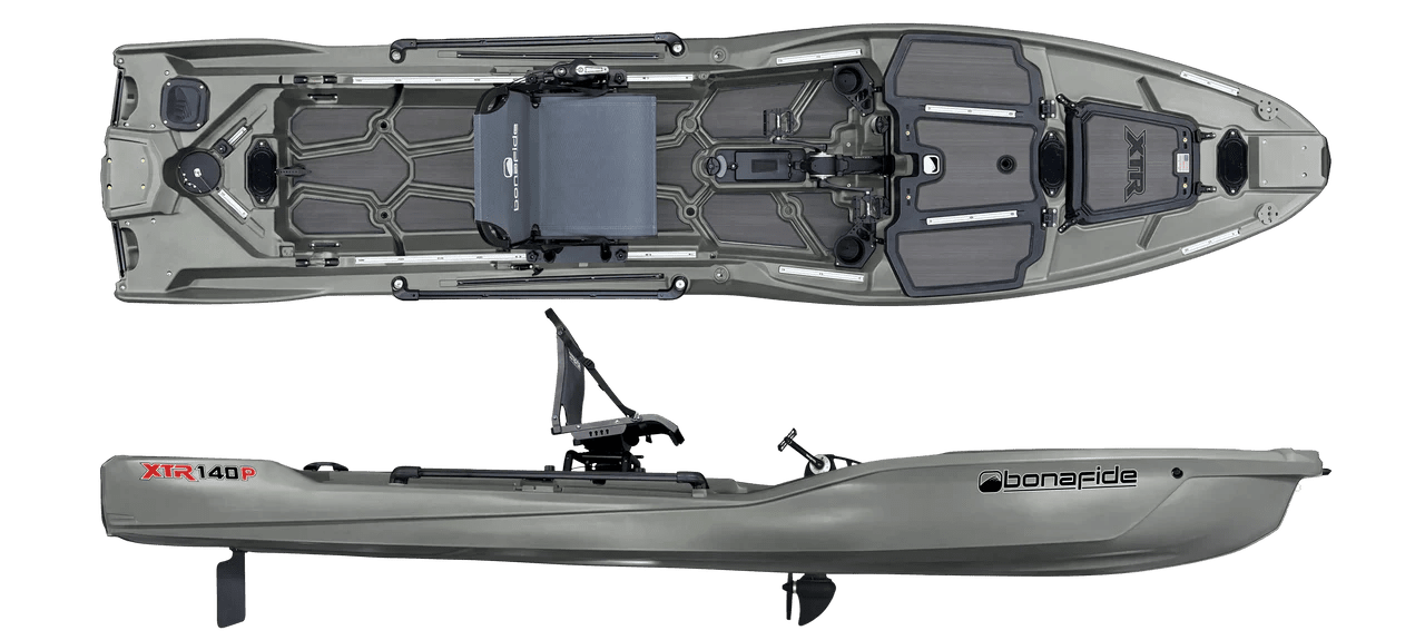 Bonafide XTR140P Fishing Kayak, Fishing Kayak, Bonafide, Top Gun Grey With Pedal Drive at Festive Water Paddlesports