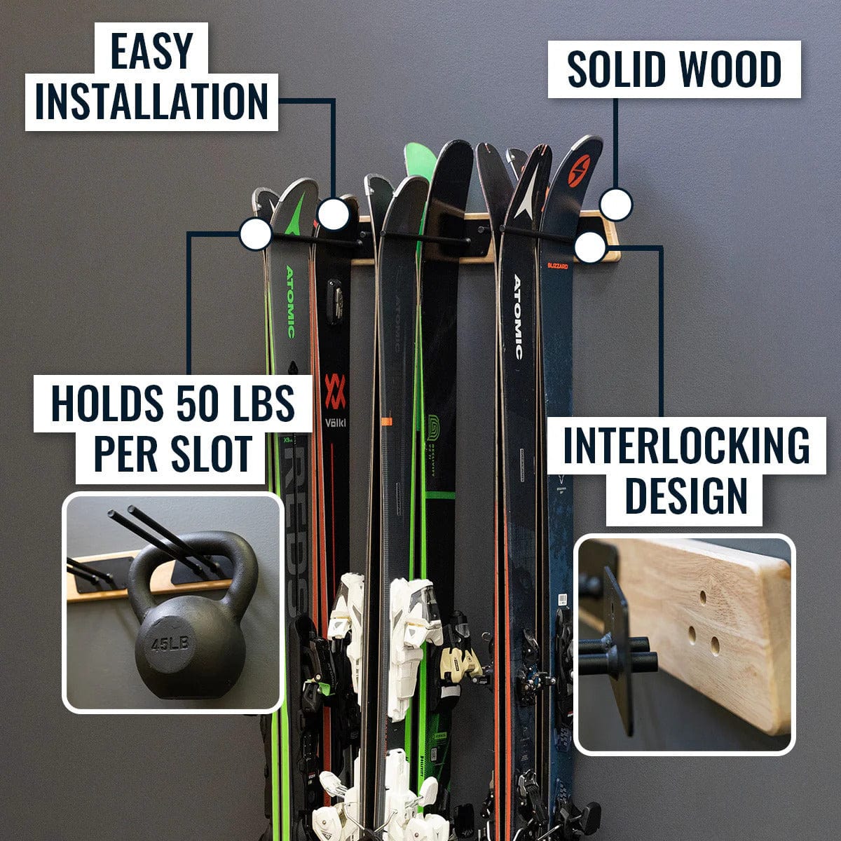Burlington Ski Storage Rack | Holds 6 Pairs of Skis, Wall Mounted, StoreYourBoard, , , at Festive Water Paddlesports