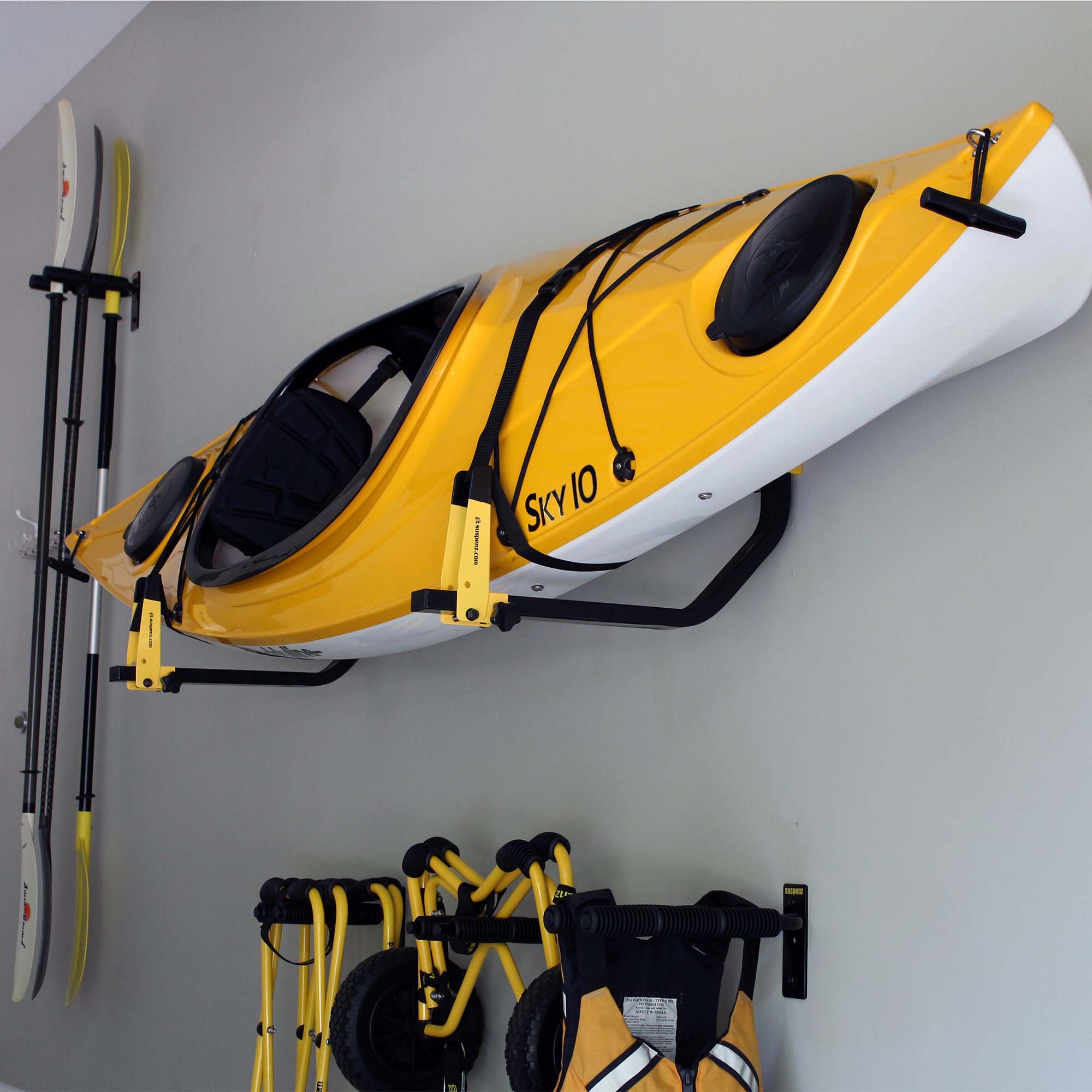 Deluxe Rack, Wall Storage, Suspenz, Safety Yellow at Festive Water Paddlesports
