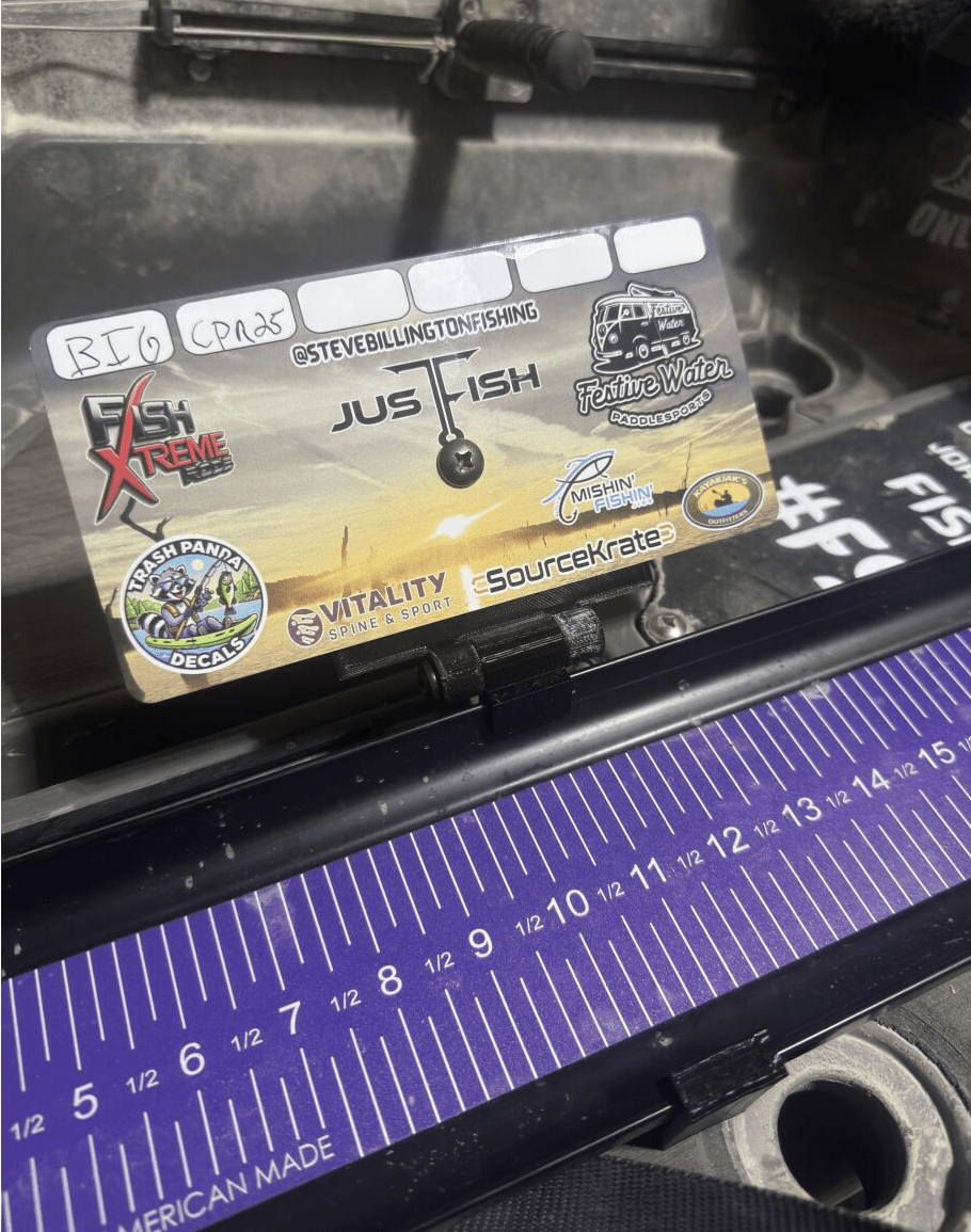 Dumpster Lid ID Holder (Ketch OG), Measuring Board, Trash Panda Decals, at Festive Water Paddlesports
