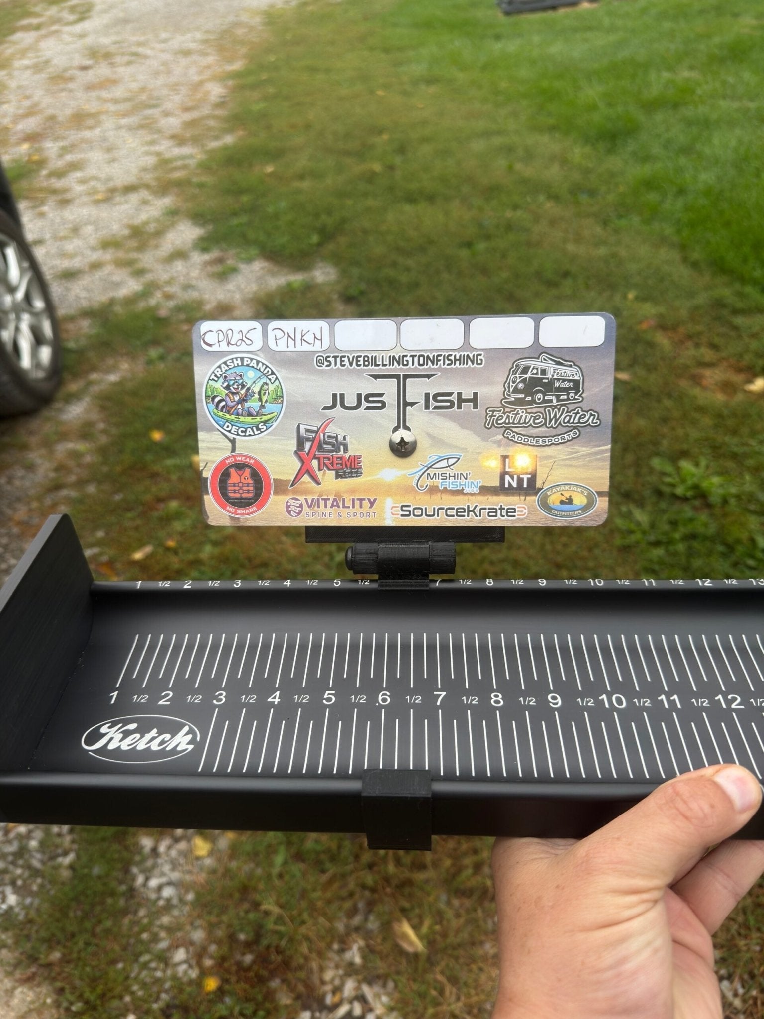 Dumpster Lid ID Holder (Ketch X), Measuring Board, Trash Panda Decals, at Festive Water Paddlesports