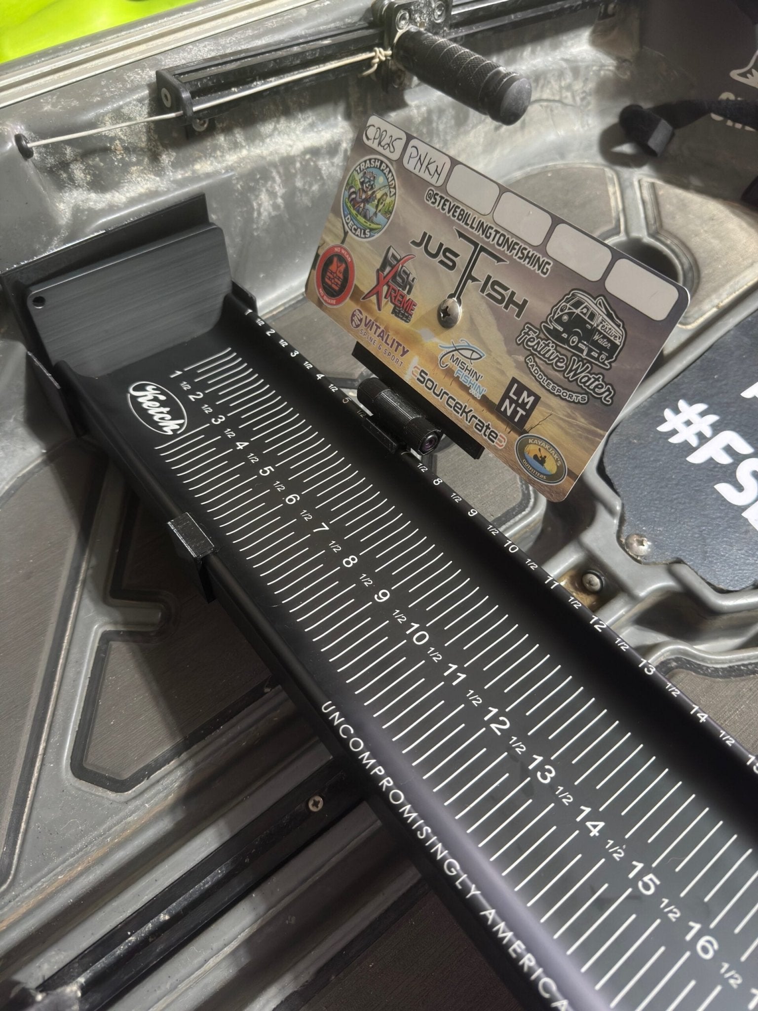Dumpster Lid ID Holder (Ketch X), Measuring Board, Trash Panda Decals, at Festive Water Paddlesports