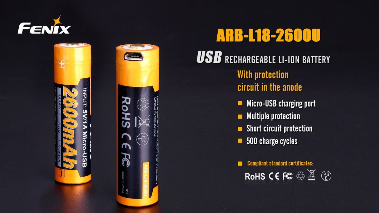 Fenix ARB - L18 - 2600U USB Rechargeable Li - ion 18650 Battery, Battery, Fenix Store, at Festive Water Paddlesports