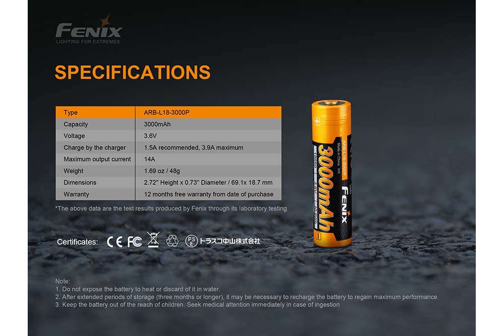 Fenix ARB - L18 - 3000P Rechargeable Li - ion Battery, Battery, Fenix Store, at Festive Water Paddlesports