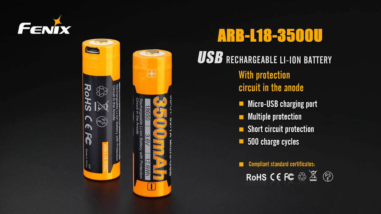Fenix ARB - L18 - 3500U USB Rechargeable Li - ion 18650 Battery, Battery, Fenix Store, at Festive Water Paddlesports