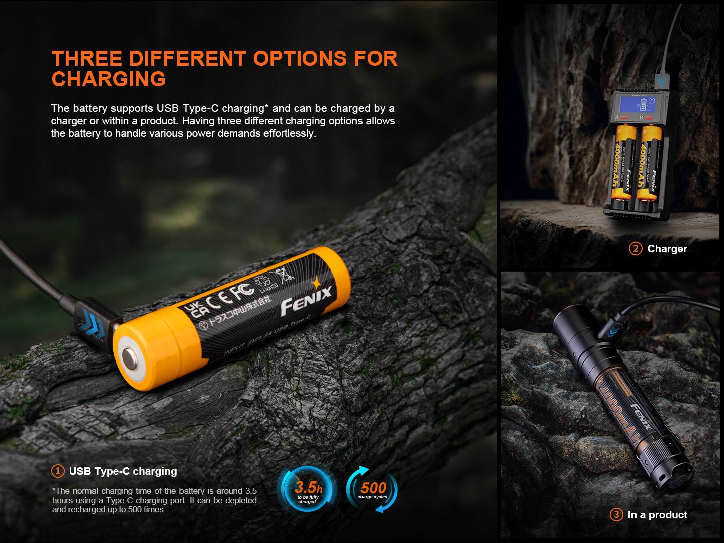 Fenix ARB-L18-4000U High-Capacity USB Rechargeable 18650 Battery