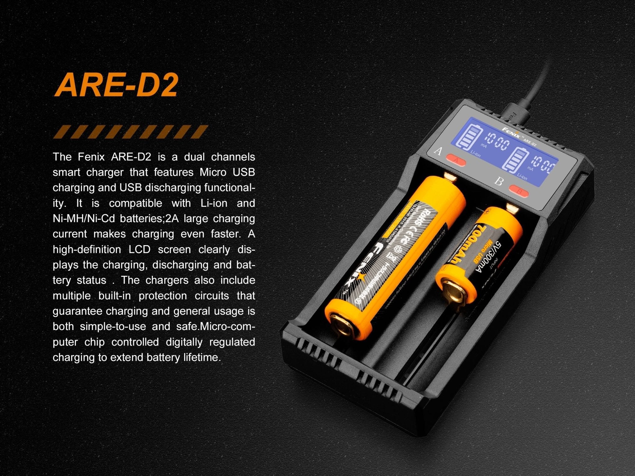 Fenix ARE - D2 Dual Channel Smart Battery Charger, Battery Charger, Fenix Store, at Festive Water Paddlesports