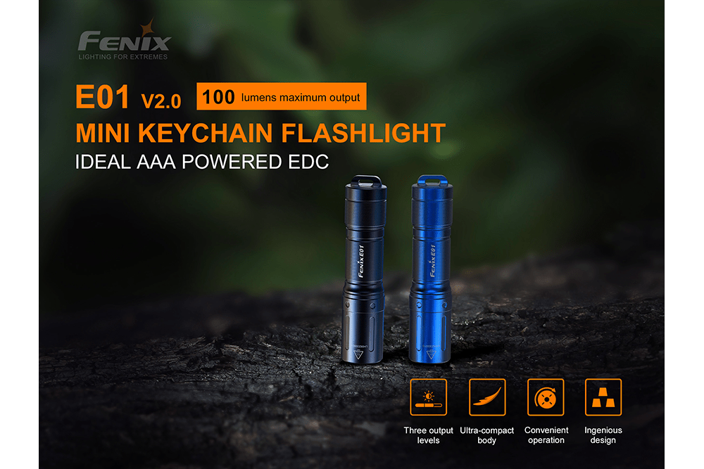 Fenix E01 V2.0 AAA LED Flashlight, Keychain Flashlight, Fenix Store, Black at Festive Water Paddlesports