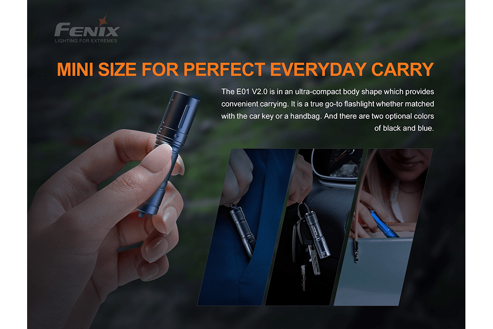 Fenix E01 V2.0 AAA LED Flashlight, Keychain Flashlight, Fenix Store, Black at Festive Water Paddlesports
