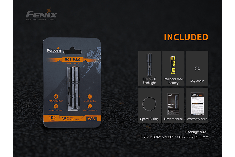 Fenix E01 V2.0 AAA LED Flashlight, Keychain Flashlight, Fenix Store, Black at Festive Water Paddlesports