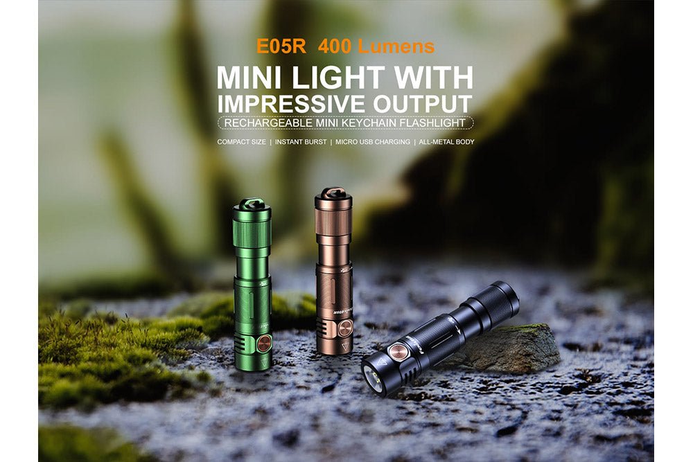 Fenix E05R Mini Keychain LED Flashlight - 400 Lumens, Keychain Flashlight, Fenix Store, Black at Festive Water Paddlesports