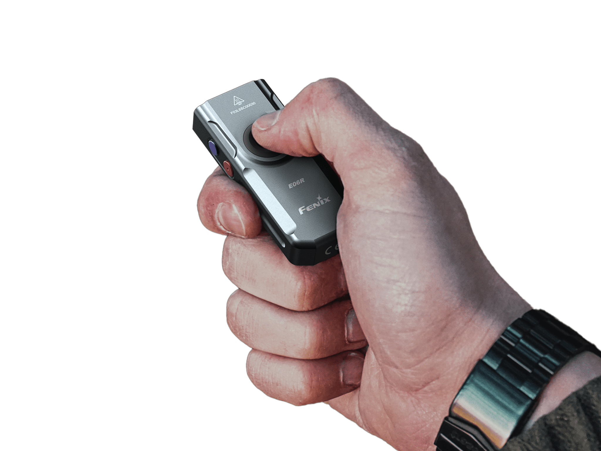 Fenix E06R Keychain Light with White, UV, and Red Laser Lights, Keychain Flashlight, Fenix Store, Gun Grey at Festive Water Paddlesports