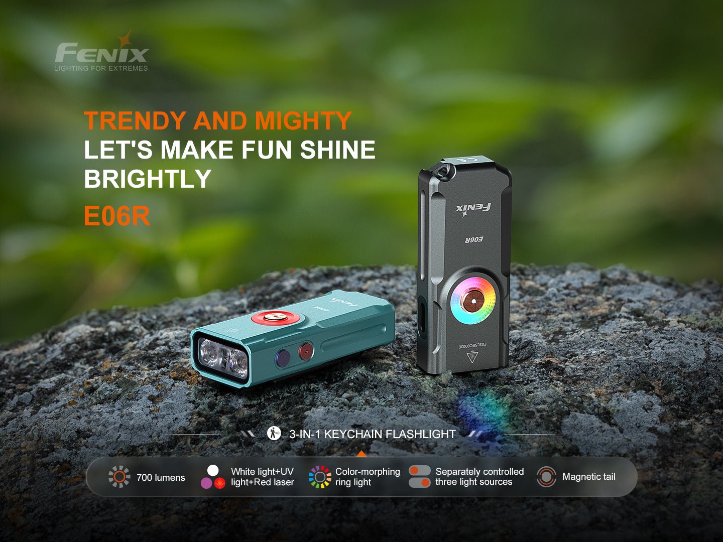 Fenix E06R Keychain Light with White, UV, and Red Laser Lights, Keychain Flashlight, Fenix Store, Turquoise at Festive Water Paddlesports