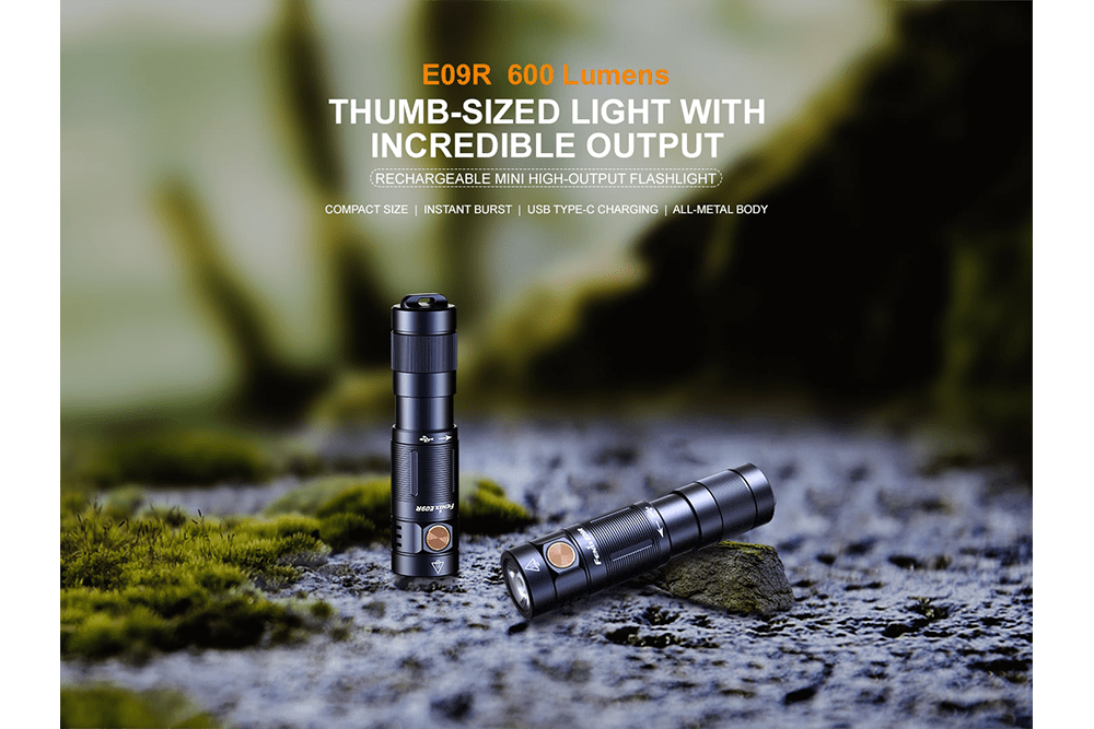 Fenix E09R Rechargeable High - Output Flashlight - 600 Lumens, Keychain Flashlight, Fenix Store, at Festive Water Paddlesports