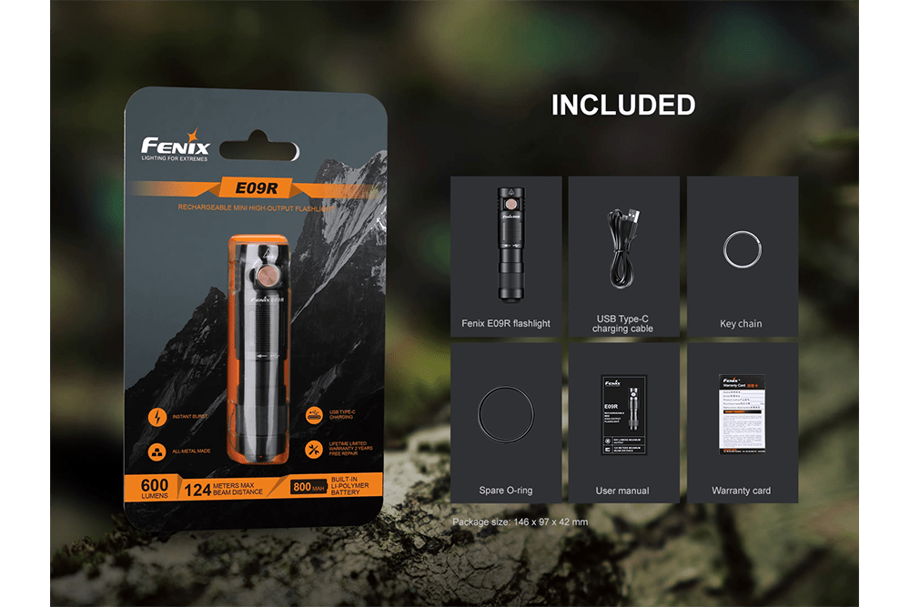 Fenix E09R Rechargeable High - Output Flashlight - 600 Lumens, Keychain Flashlight, Fenix Store, at Festive Water Paddlesports
