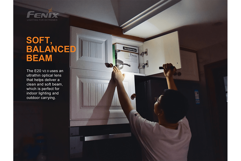 Fenix E20 V2.0 EDC Flashlight - 350 Lumens, EDC Flashlight, Fenix Store, at Festive Water Paddlesports