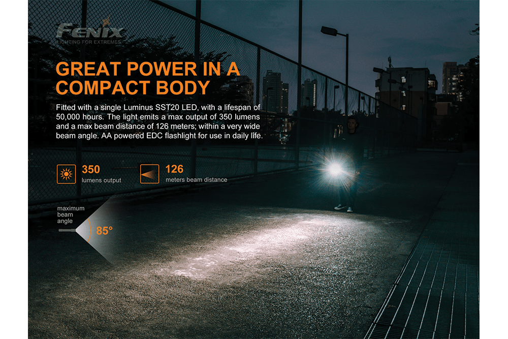 Fenix E20 V2.0 EDC Flashlight - 350 Lumens, EDC Flashlight, Fenix Store, at Festive Water Paddlesports