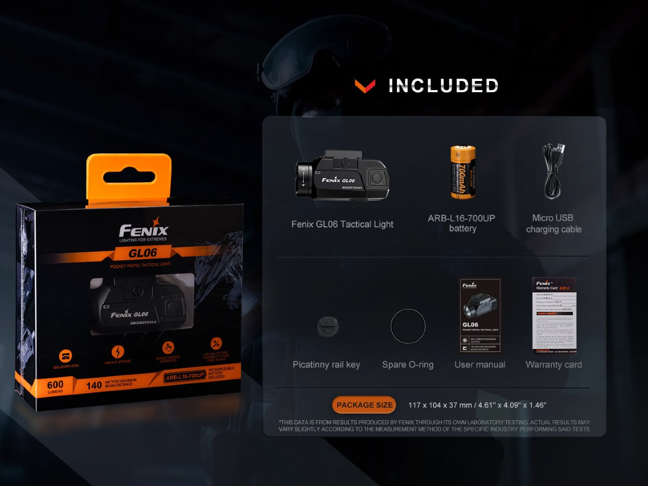 Fenix GL06 Pocket Pistol Tactical LED Light - 600 Lumens, Pistol Light, Fenix Store, GLOCK or Picatinny Rail (GL06) at Festive Water Paddlesports