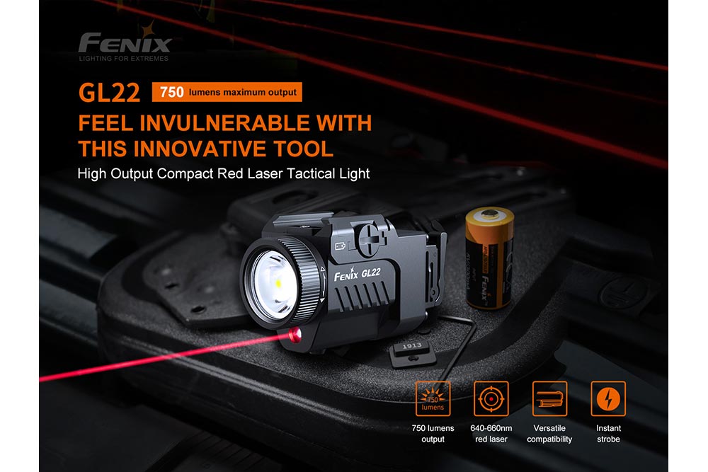 Fenix GL22 Tactical LED Light with Red Laser, Pistol Light, Fenix Store, at Festive Water Paddlesports