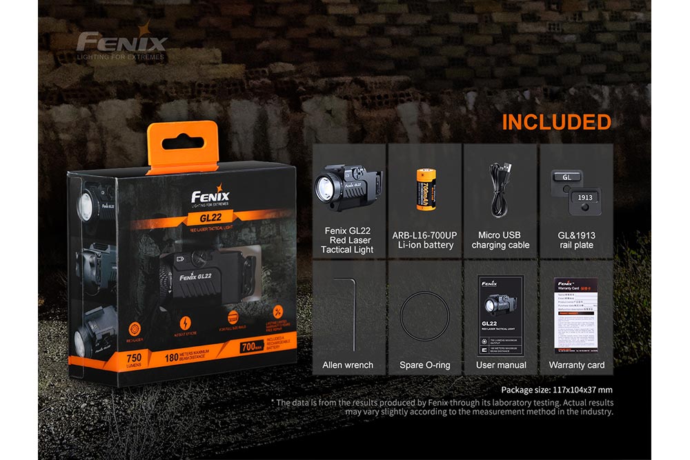 Fenix GL22 Tactical LED Light with Red Laser, Pistol Light, Fenix Store, at Festive Water Paddlesports