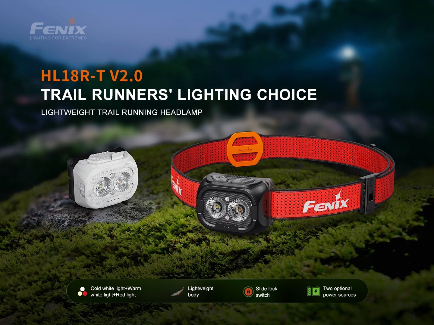 Fenix HL18R - T V2 Lightweight Trail Running Headlamp, Headlamp, Fenix Store, Polar Night Black at Festive Water Paddlesports