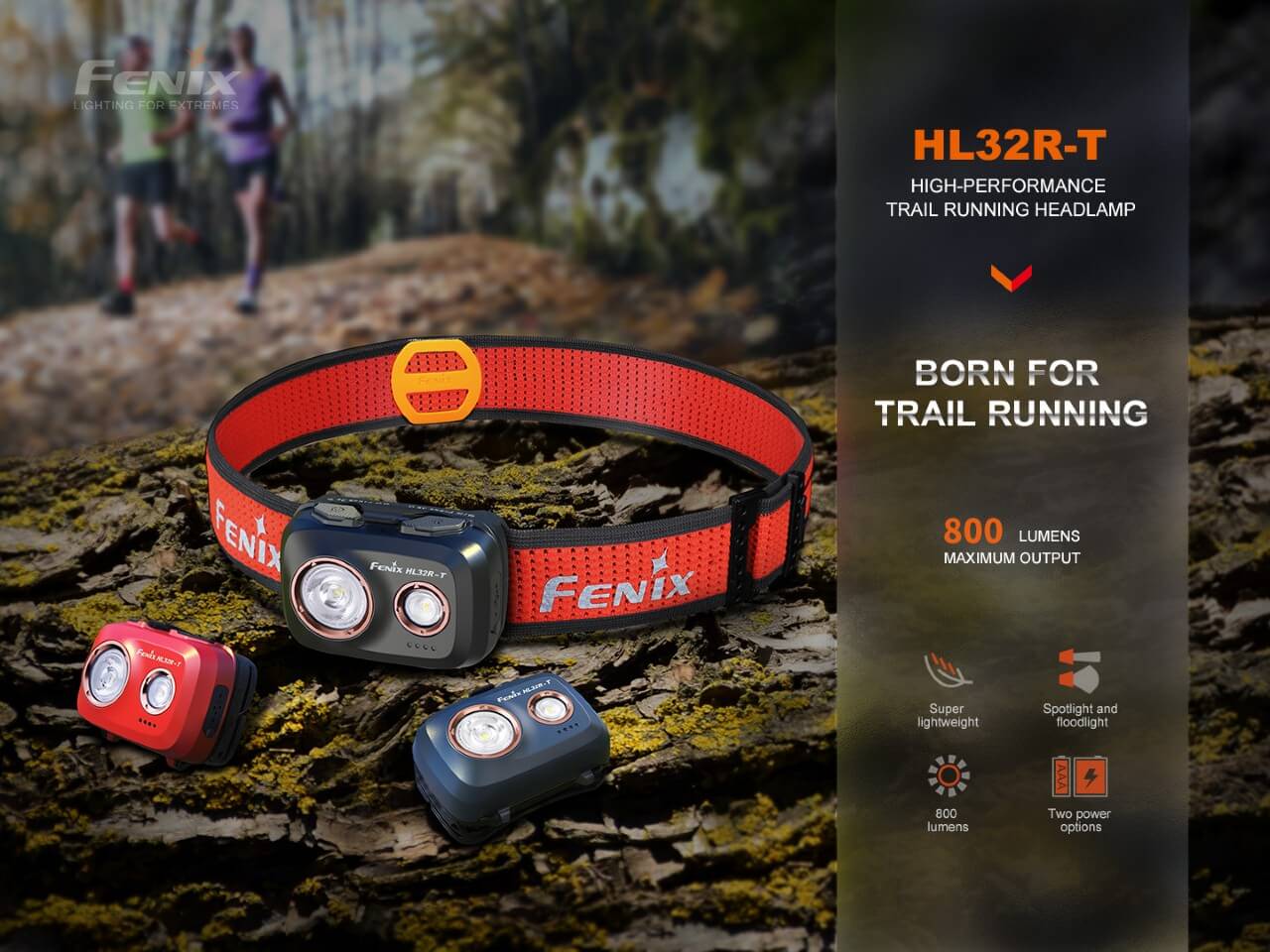 Fenix HL32R - T Trail Running LED Headlamp - 800 Lumens, Headlamp, Fenix Store, Black at Festive Water Paddlesports