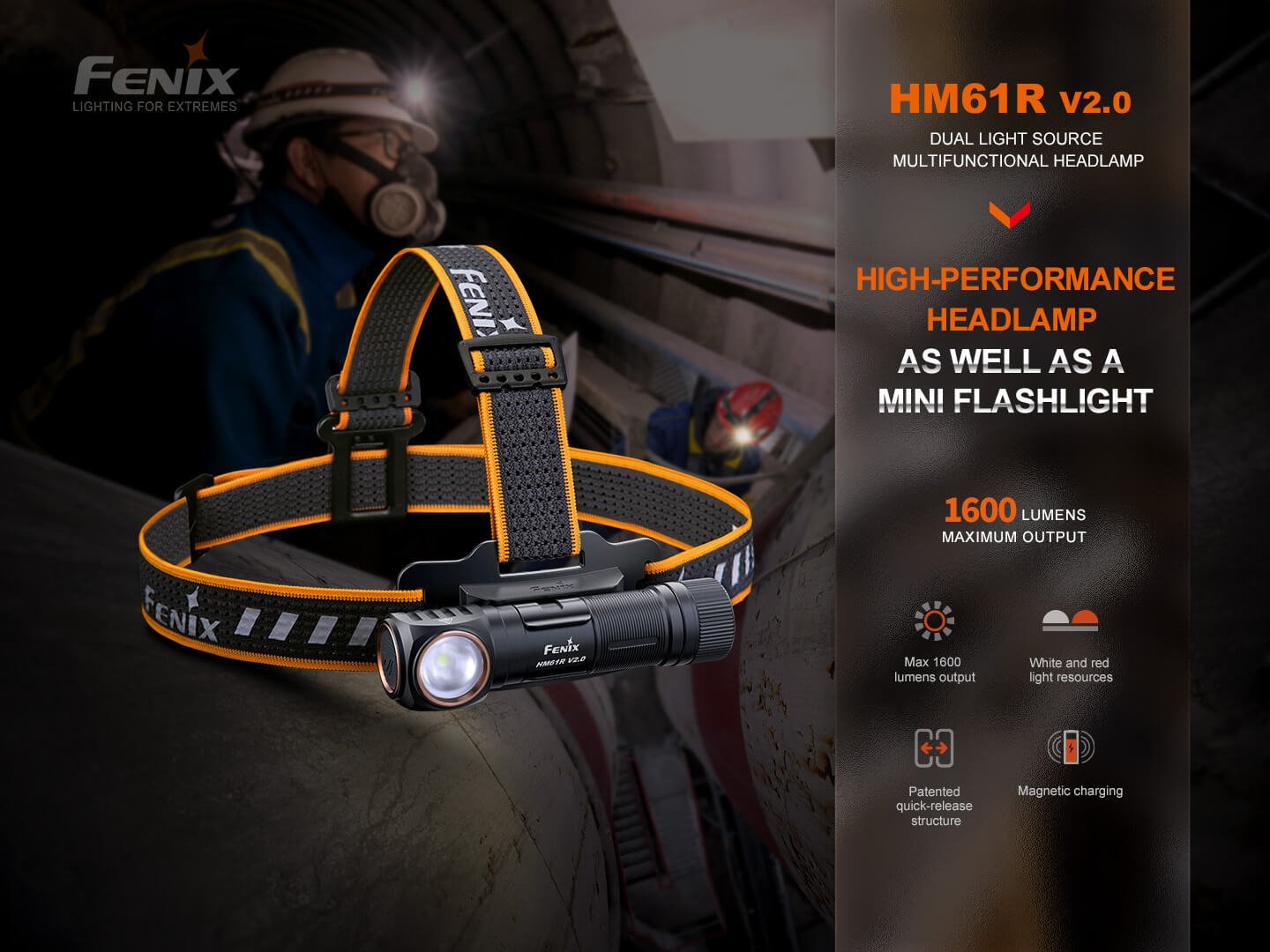 Fenix HM61R V2 Rechargeable LED Headlamp - 1600 Lumens, Headlamp, Fenix Store, at Festive Water Paddlesports
