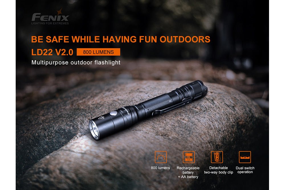 Fenix LD22 V2 Compact LED Flashlight - 800 Lumens, EDC Flashlight, Fenix Store, at Festive Water Paddlesports