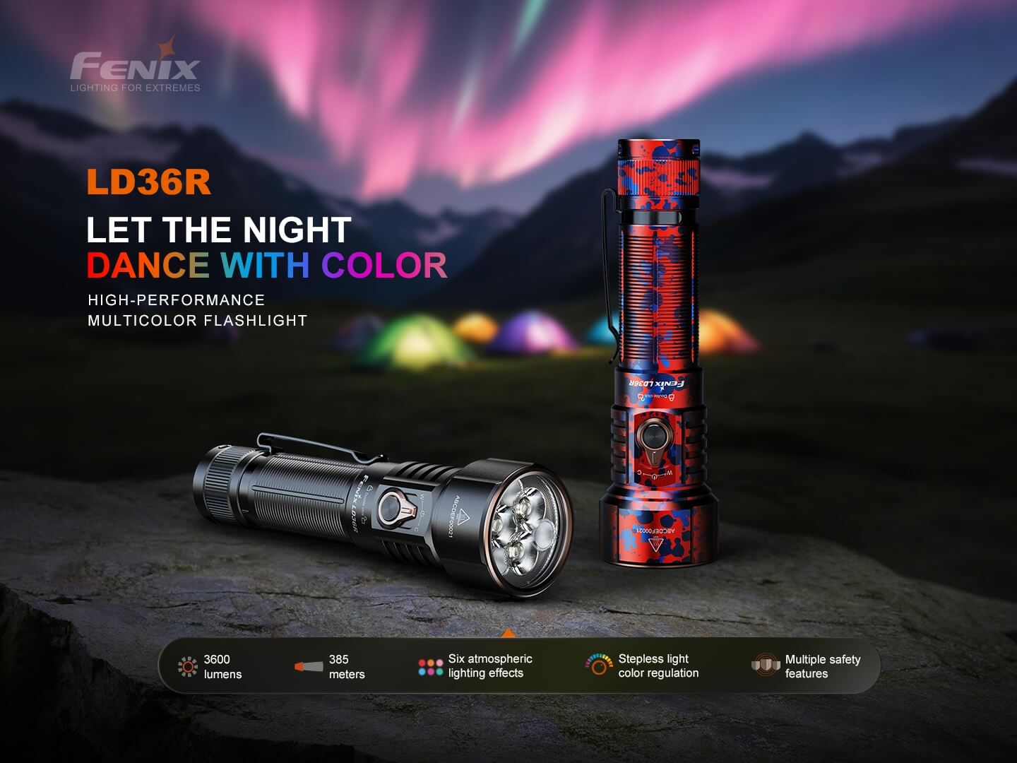 Fenix LD36R Multicolor Flashlight, EDC Flashlight, Fenix Store, Black at Festive Water Paddlesports