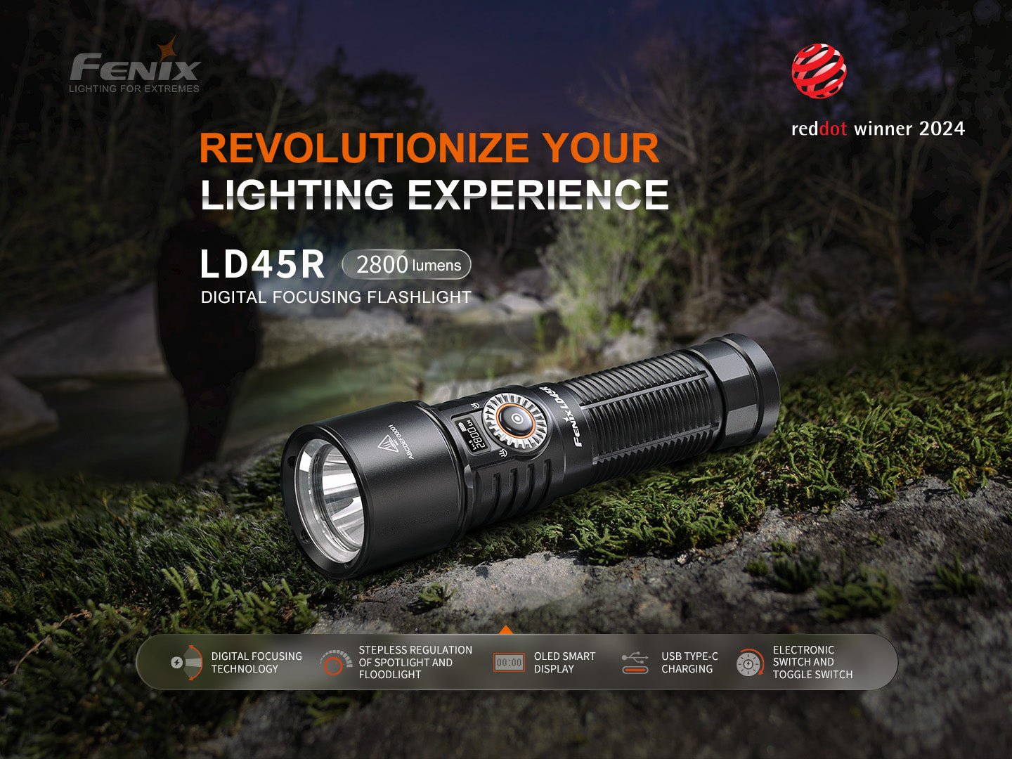 Fenix LD45R Digital Focus Rechargeable LED Flashlight, Rechargeable Flashlight, Fenix Store, at Festive Water Paddlesports