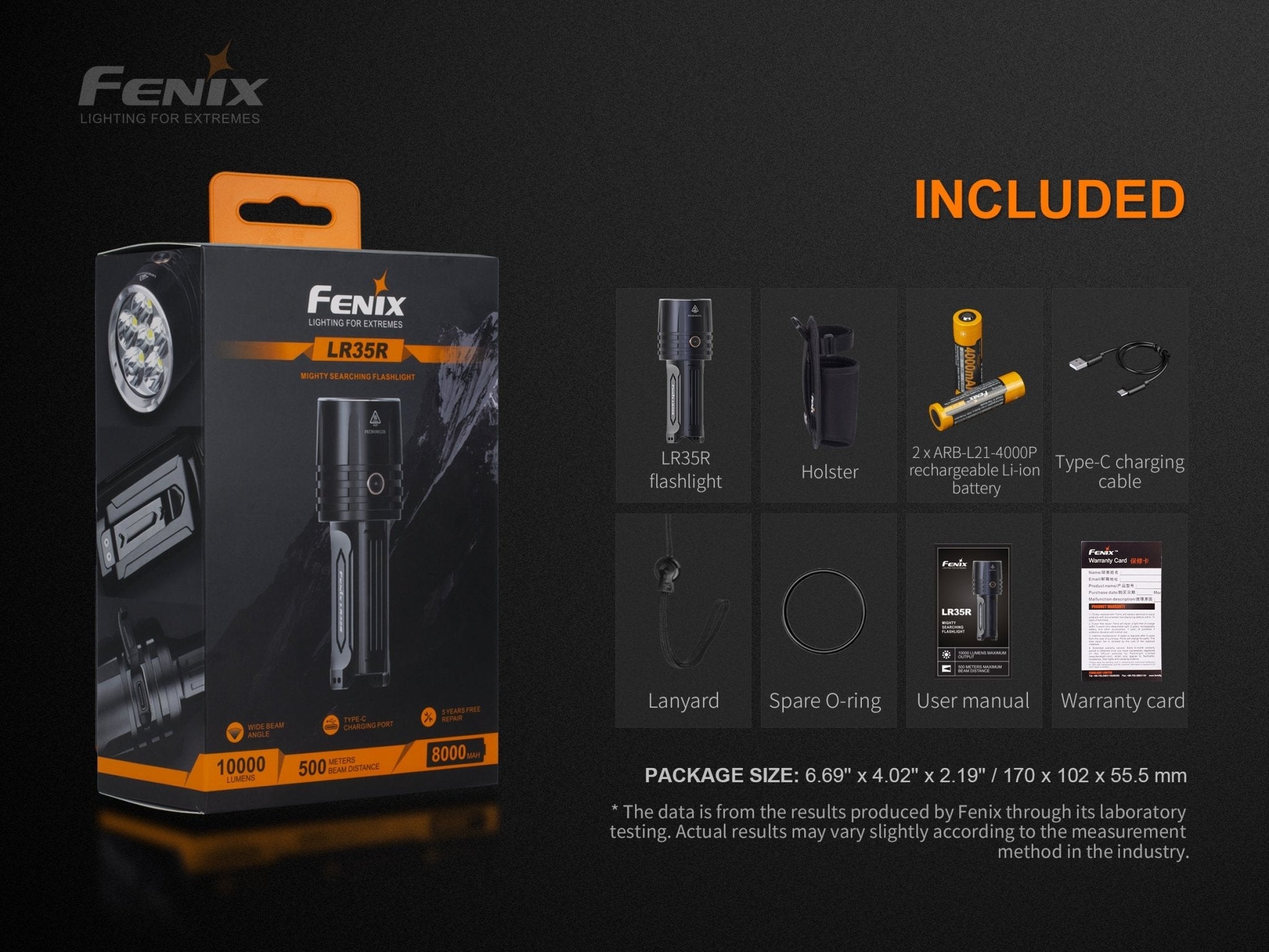 Fenix LR35R Rechargeable LED Flashlight - 10,000 Lumens, Rechargeable Flashlight, Fenix Store, at Festive Water Paddlesports