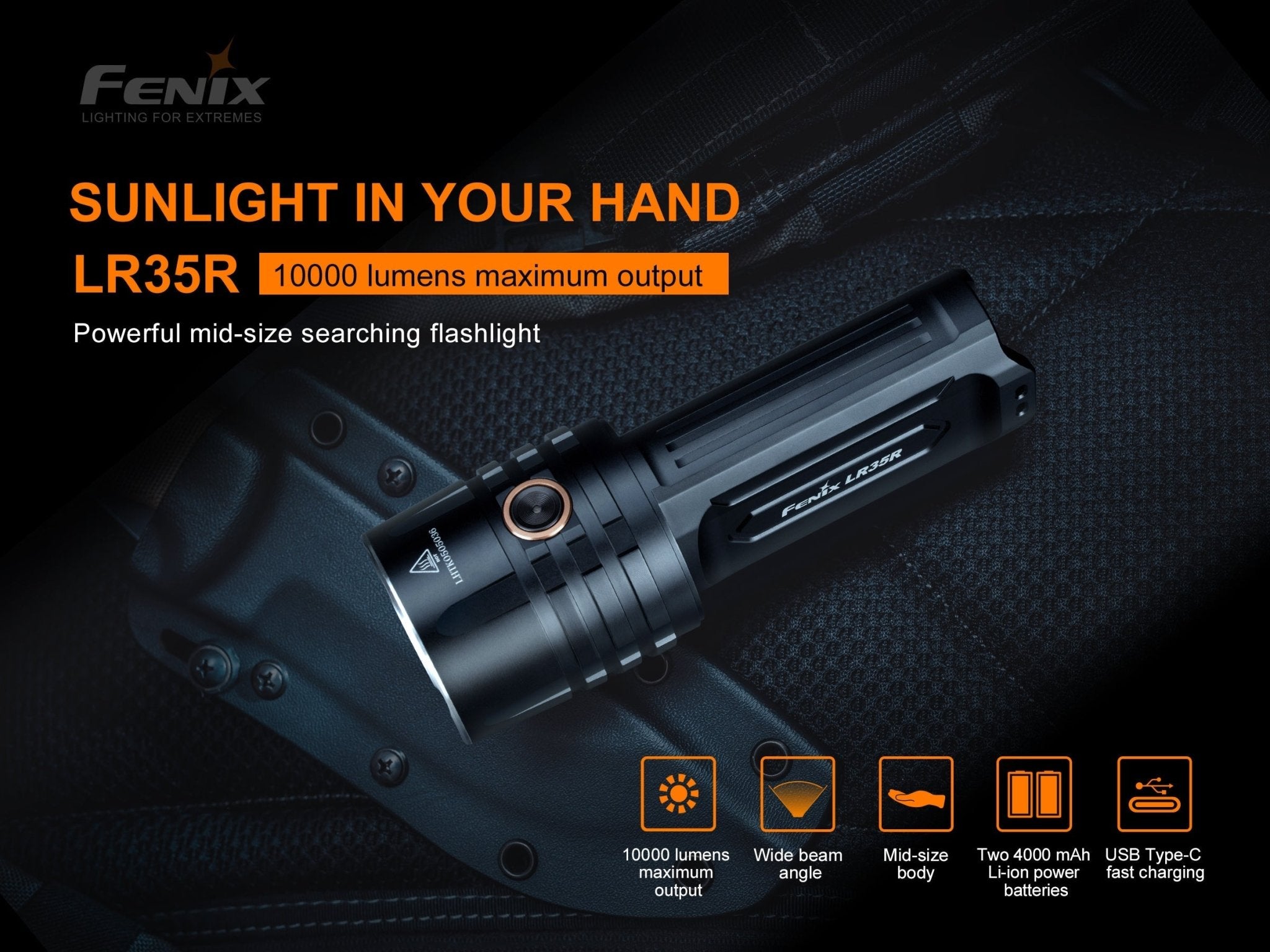 Fenix LR35R Rechargeable LED Flashlight - 10,000 Lumens, Rechargeable Flashlight, Fenix Store, at Festive Water Paddlesports