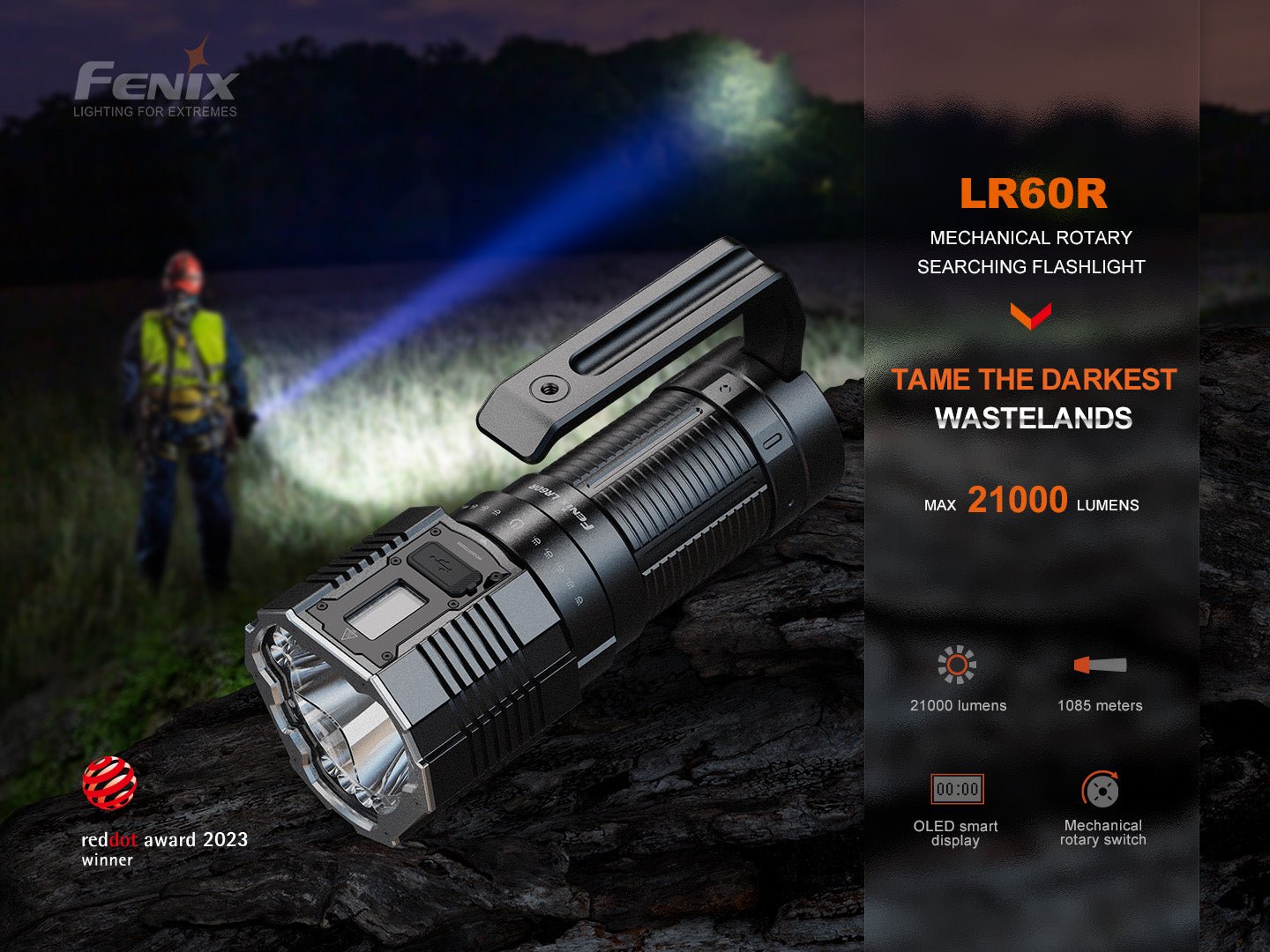 Fenix LR60R Rotary Switch Rechargeable Searchlight - 21000 Lumens, Rechargeable Flashlight, Fenix Store, at Festive Water Paddlesports