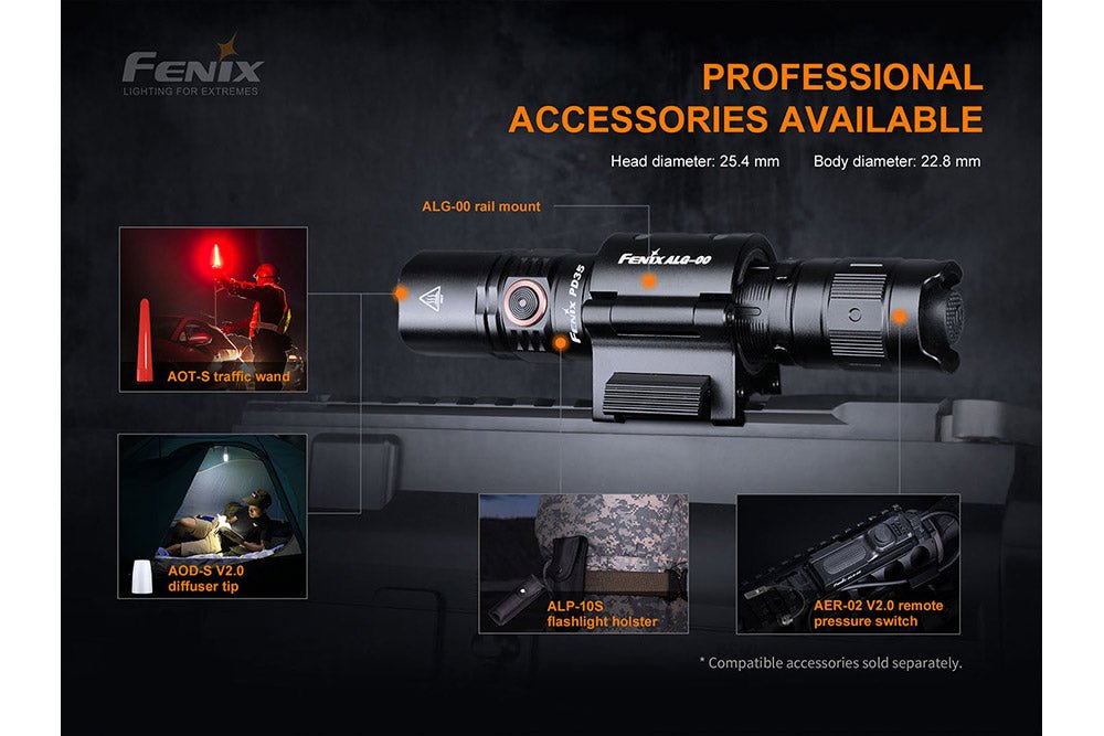 Fenix PD35 V3.0 Everyday Carry Flashlight - 1700 Lumens, Tactical Flashlight, Fenix Store, Black at Festive Water Paddlesports