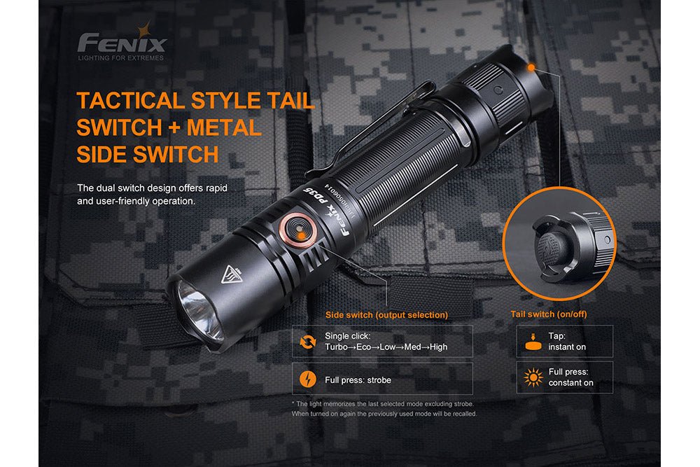 Fenix PD35 V3.0 Everyday Carry Flashlight - 1700 Lumens, Tactical Flashlight, Fenix Store, Black at Festive Water Paddlesports