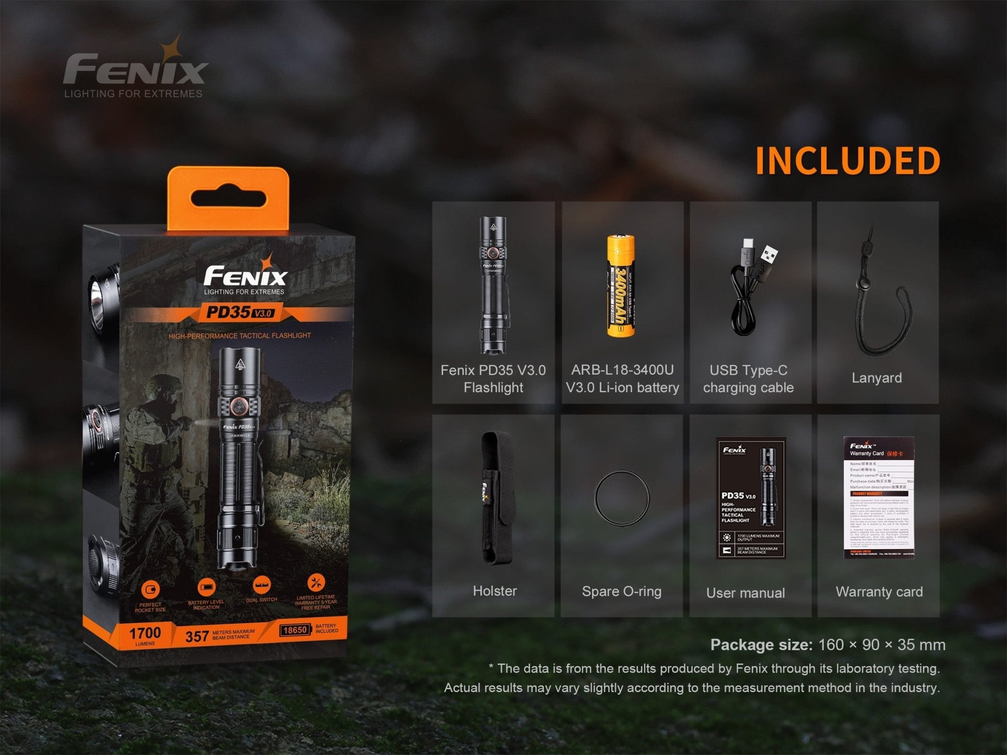 Fenix PD35 V3.0 Everyday Carry Flashlight - 1700 Lumens, Tactical Flashlight, Fenix Store, Black at Festive Water Paddlesports