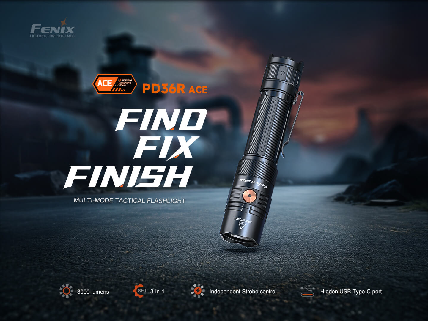 Fenix PD36R ACE Customizable Multi - Mode Flashlight, Tactical Flashlight, Fenix Store, at Festive Water Paddlesports