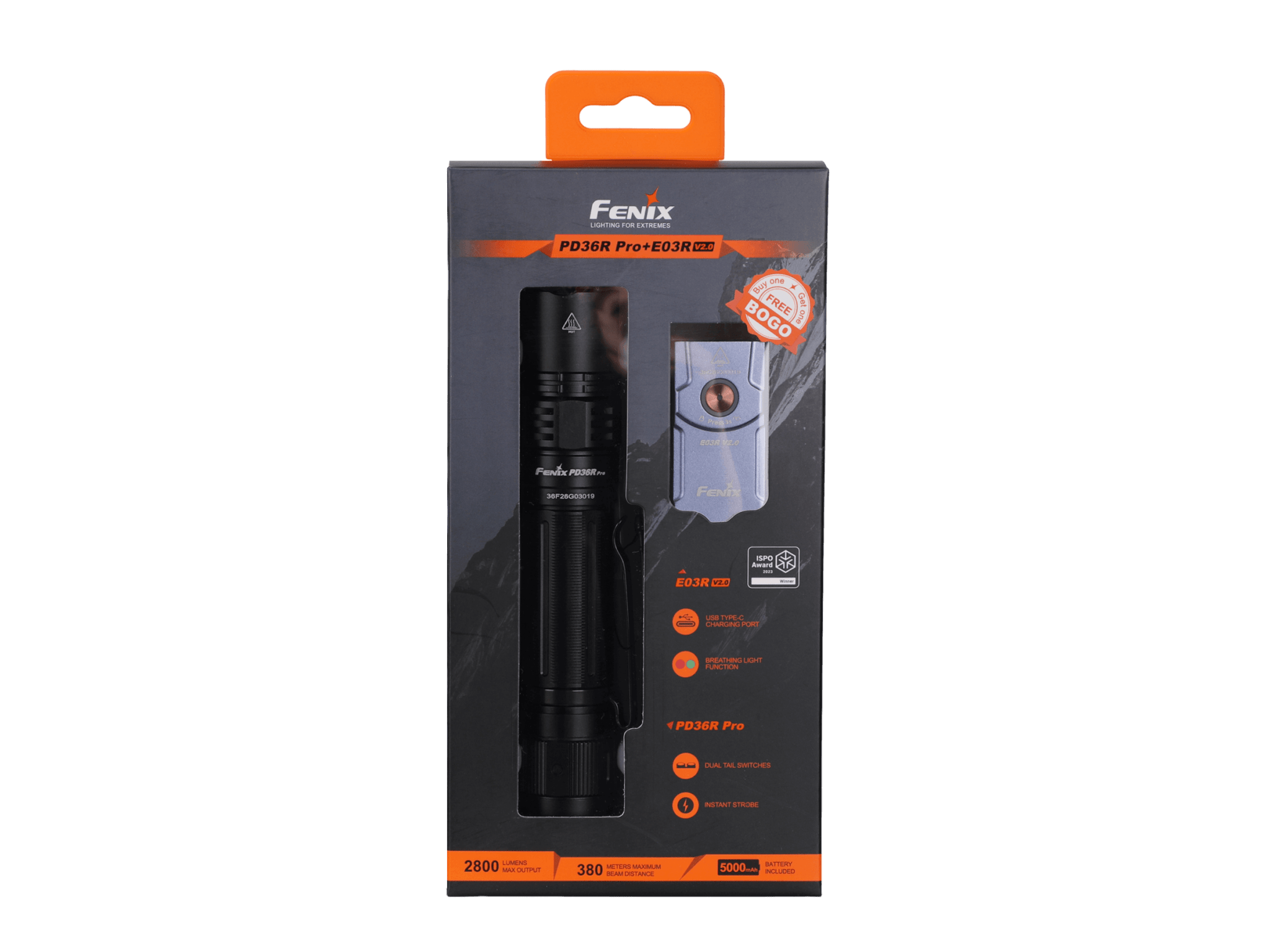Fenix PD36R Pro 2800 Lumen Flashlight, Tactical Flashlight, Fenix Store, PD36R Pro + FREE E03R V2 Blue at Festive Water Paddlesports