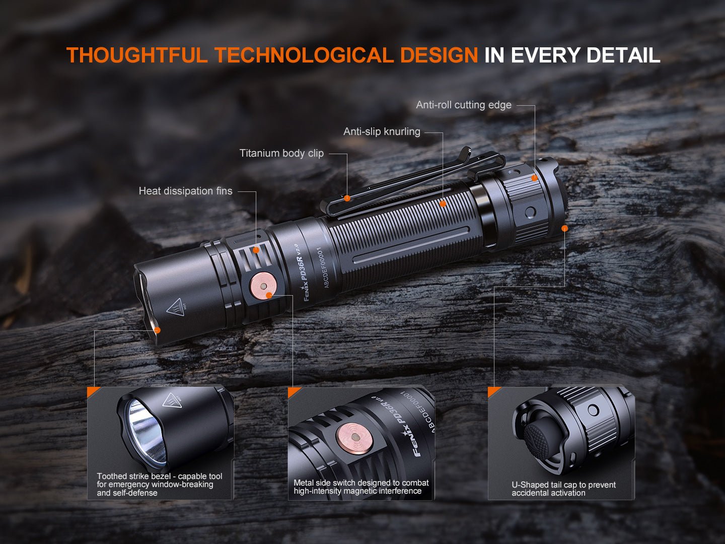 Fenix PD36R V2 Compact Rechargeable Tactical Flashlight - 1700 Lumens, Tactical Flashlight, Fenix Store, at Festive Water Paddlesports