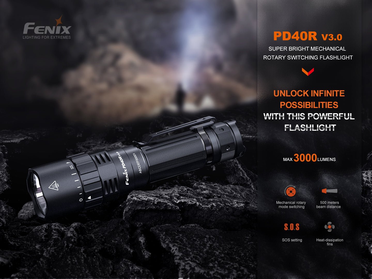 Fenix PD40R V3 Rechargeable Flashlight, Tactical Flashlight, Fenix Store, at Festive Water Paddlesports